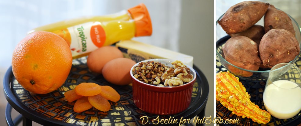 Sweet Potato Casserole with pecans, Walnuts and Dried Apricots
