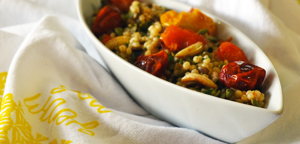 CousCous with Roasted Garlic, Tomatoes and Pumpkin Seeds Recipe
