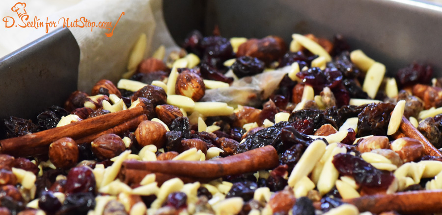 nuts, dried fruits and spices for stollen