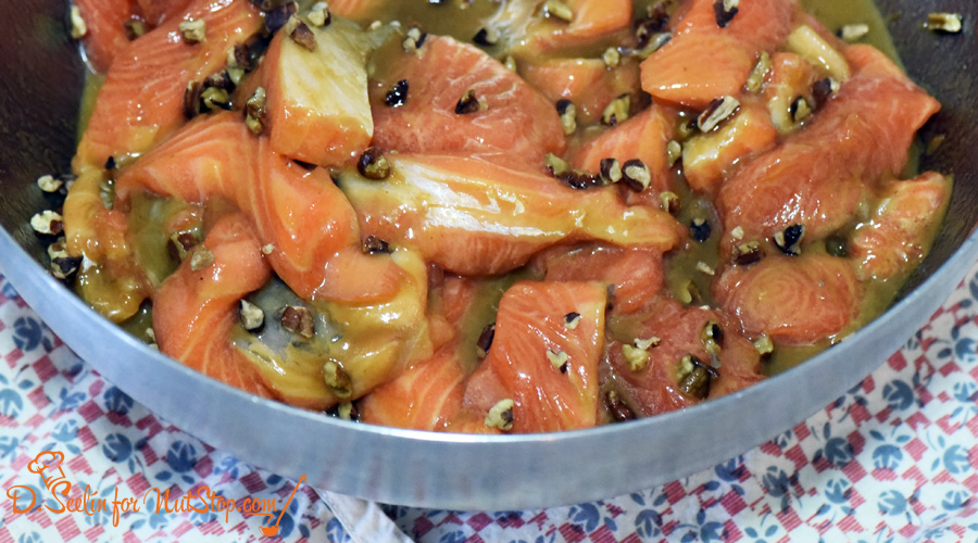 place salmon in a pecan marinade