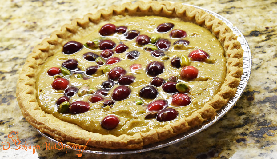 top tart with cranberries and pistachios